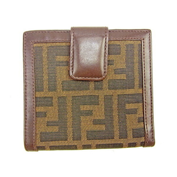 Fendi Zucca Wallet Khaki canvas black brown Green bifold leather - Picture 1 of 6